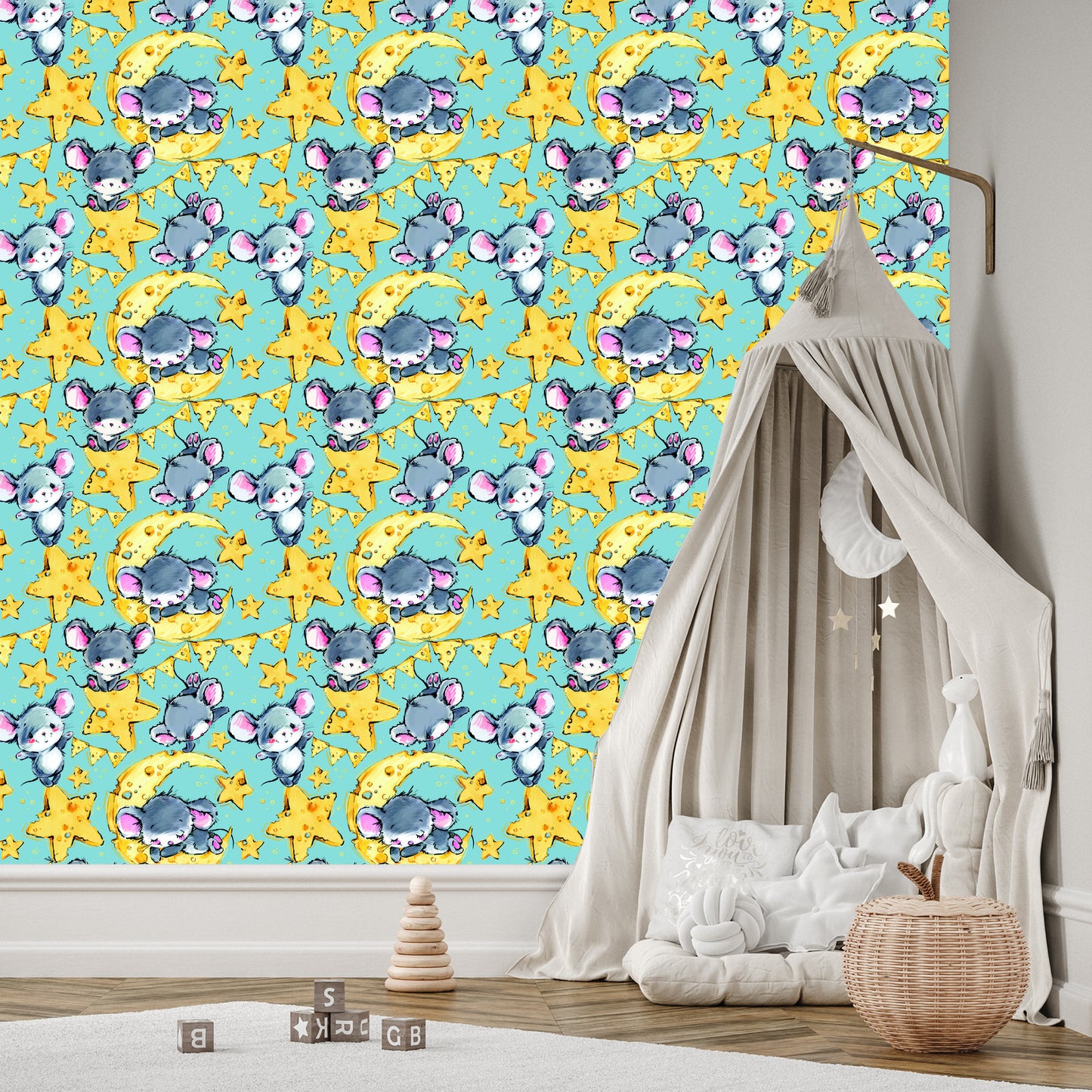 Wallpaper In Mouse Animals Star Boy's Room