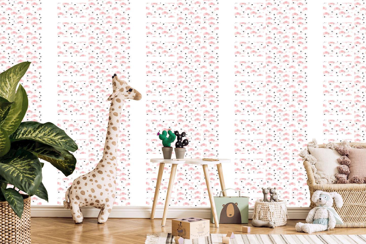 Wallpaper For Children - Elephants And Hearts