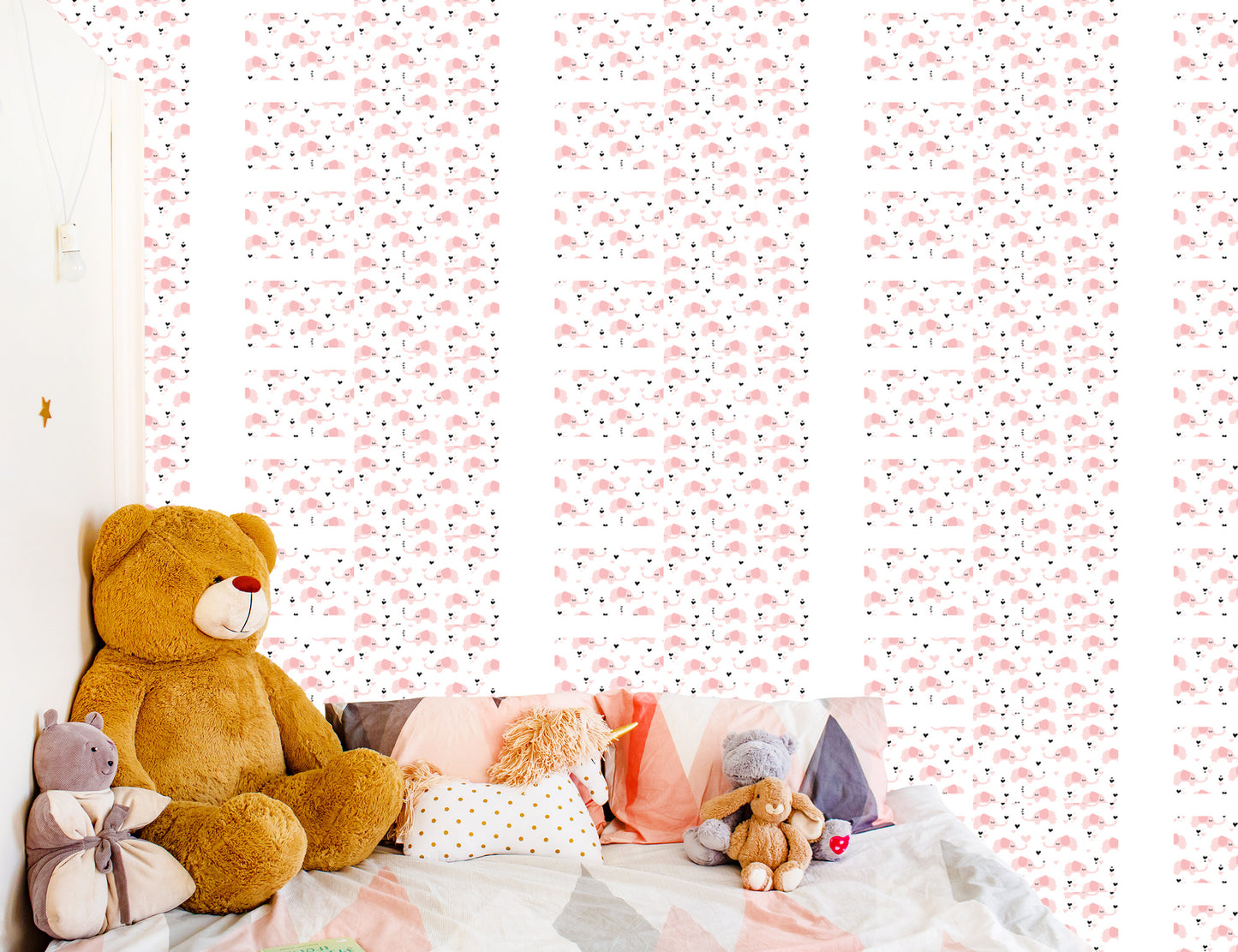 Wallpaper For Children - Elephants And Hearts
