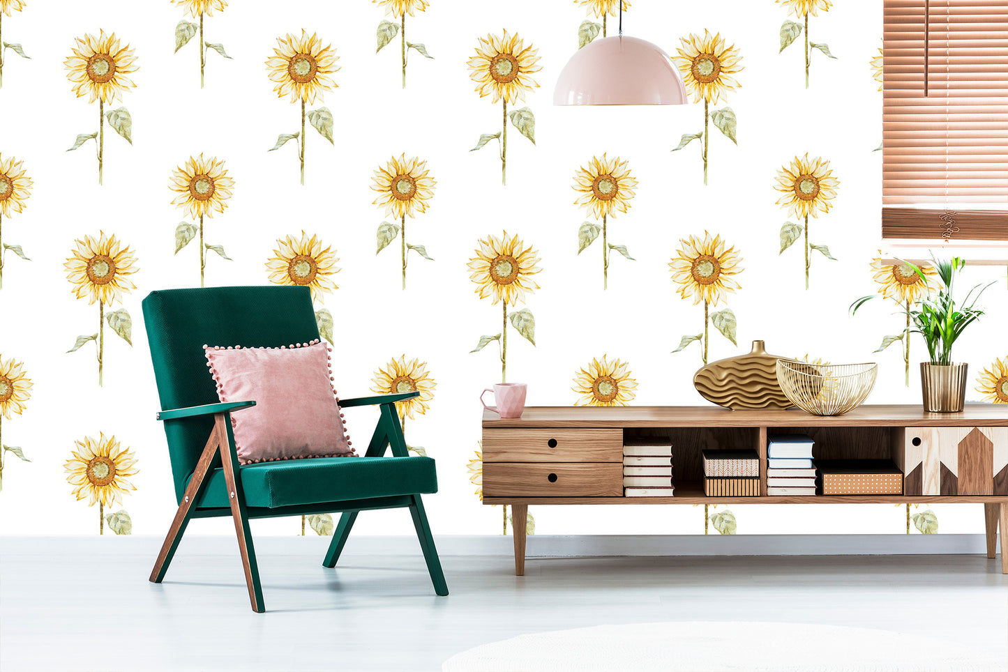 Wallpaper Vintage Painted Sunflowers