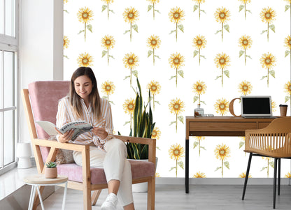 Wallpaper Vintage Painted Sunflowers