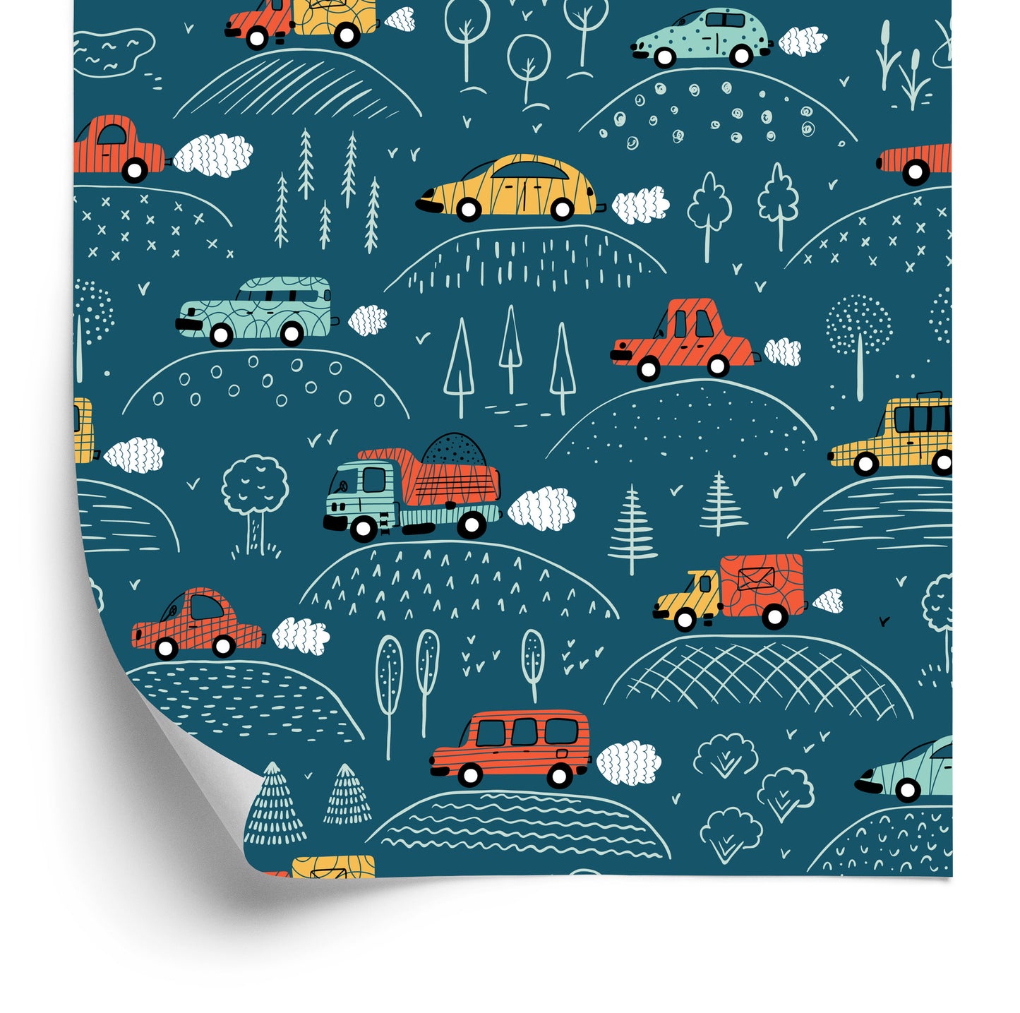 Wallpaper Colorful Tree Car For A Baby's Room