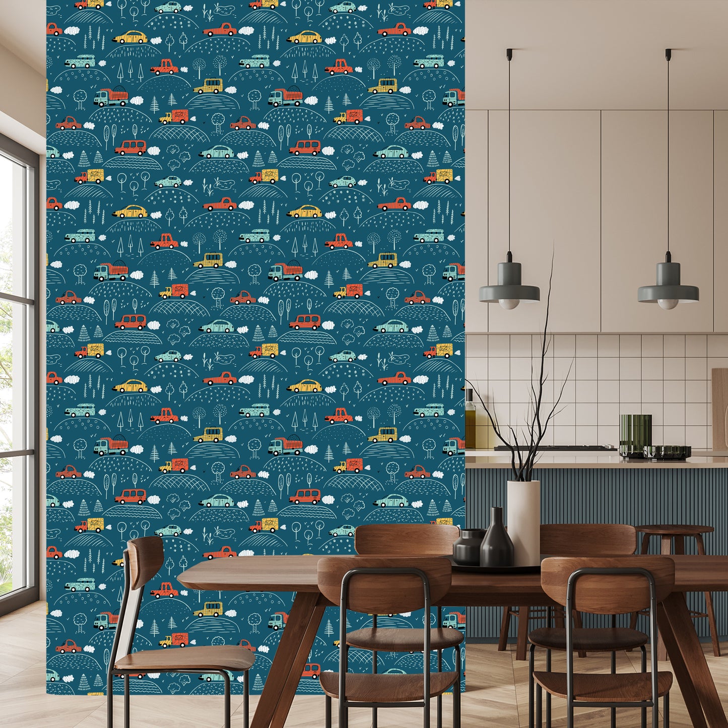 Wallpaper Colorful Tree Car For A Baby's Room