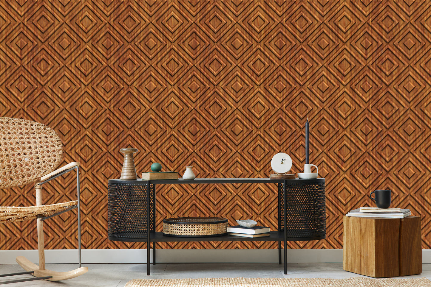 Wallpaper Wooden Geometric Retro Pattern