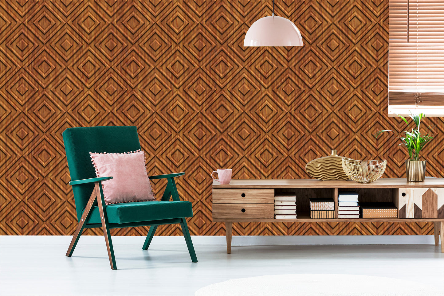 Wallpaper Wooden Geometric Retro Pattern