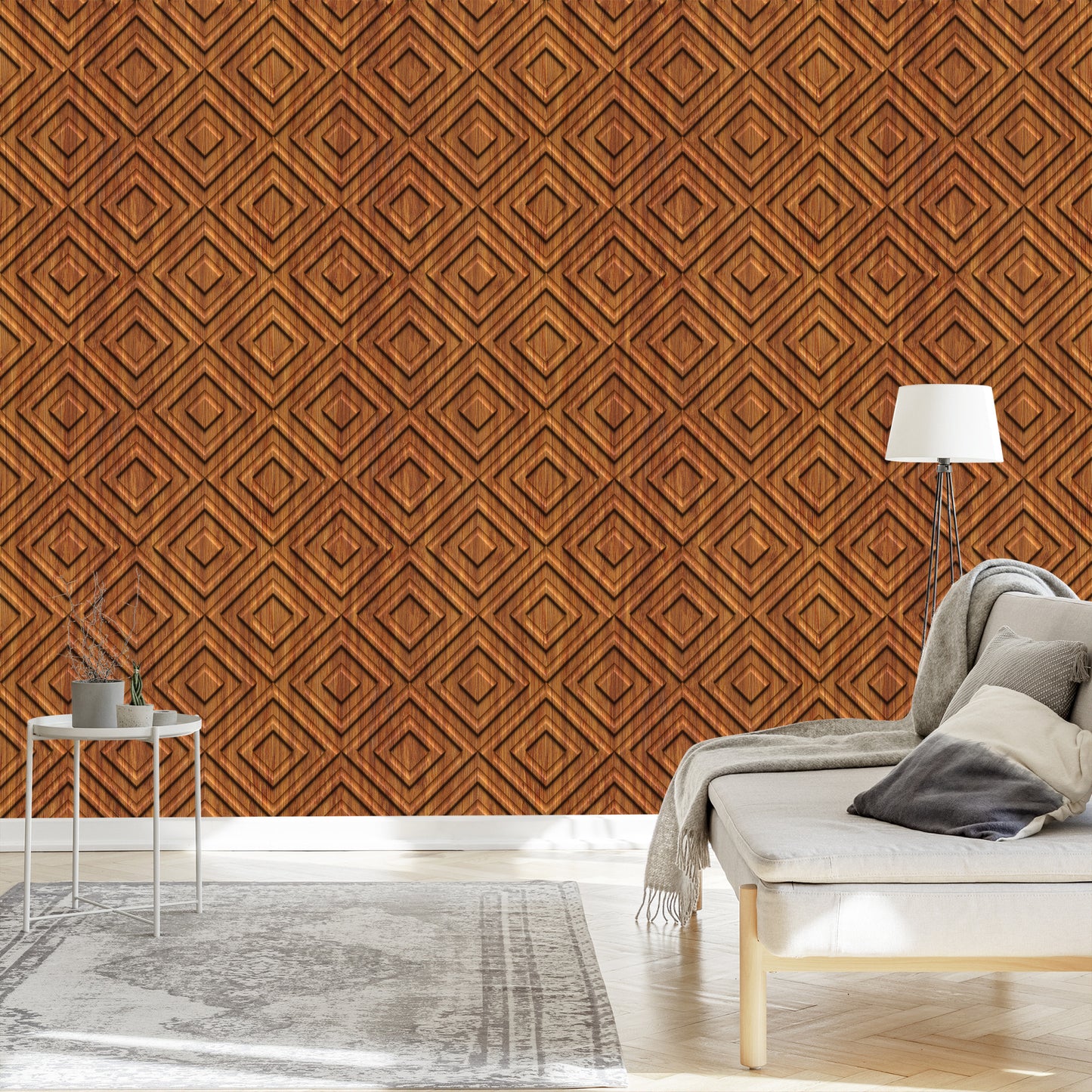 Wallpaper Wooden Geometric Retro Pattern
