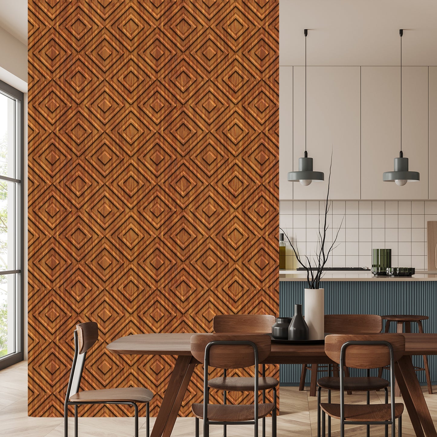 Wallpaper Wooden Geometric Retro Pattern