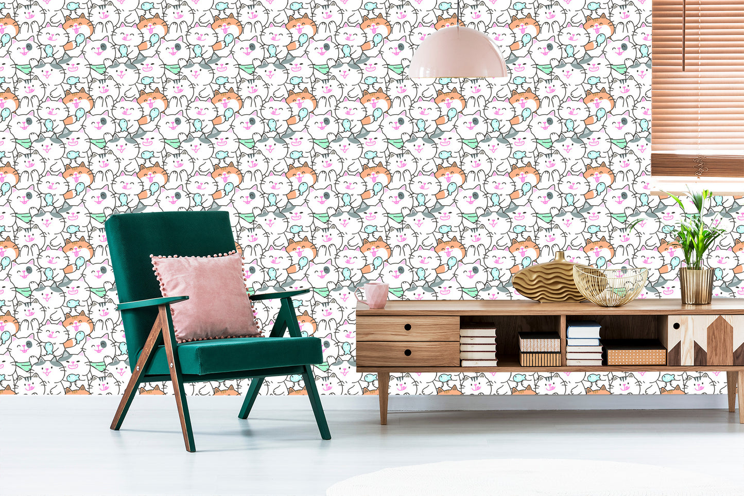 Wallpaper For Children - Happy Cats And Fish