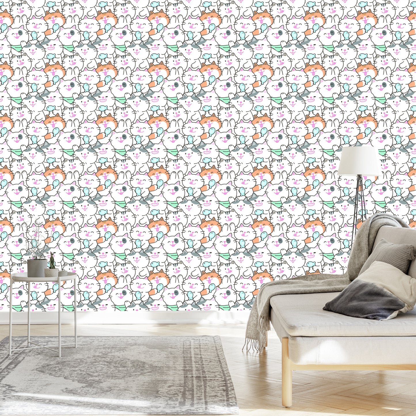 Wallpaper For Children - Happy Cats And Fish