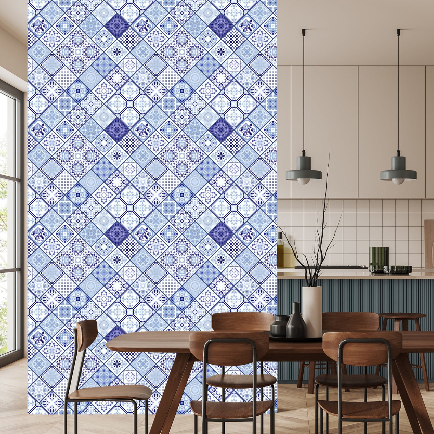 Wallpaper Tile Imitation Mosaic Patterns Dining Room