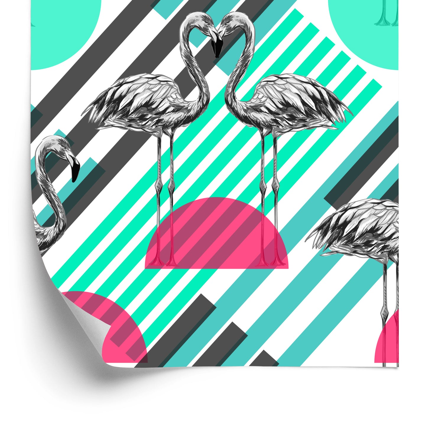 Wallpaper Flamingos And Geometric Patterns