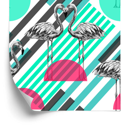 Wallpaper Flamingos And Geometric Patterns