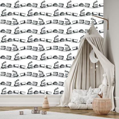 Wallpaper Drawn Black And White Queue