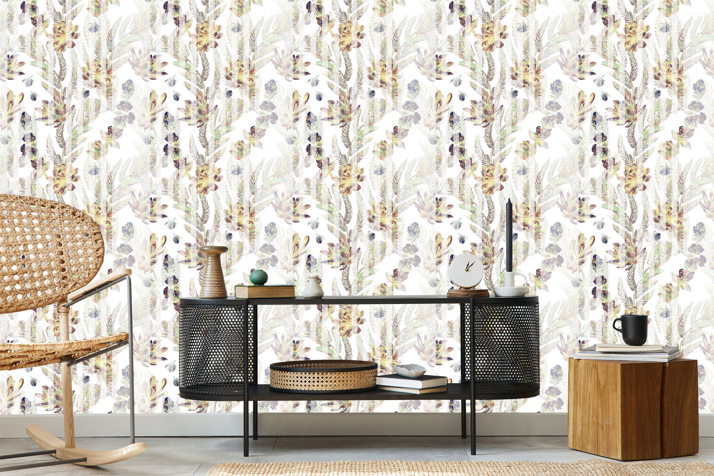 Wallpaper Vintage Style Succulents And Ferns
