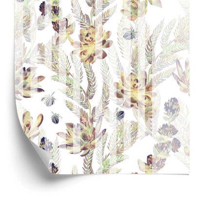 Wallpaper Vintage Style Succulents And Ferns