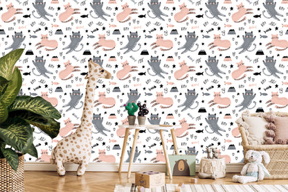 Wallpaper Cute Cats In Scandinavian Style