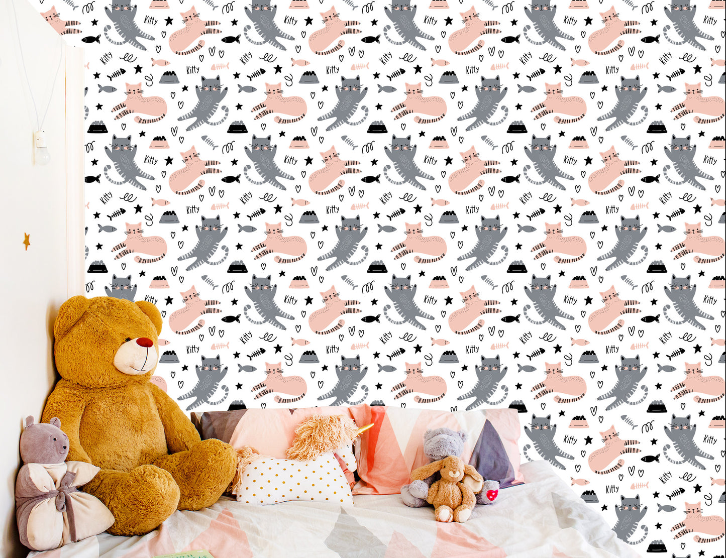 Wallpaper Cute Cats In Scandinavian Style