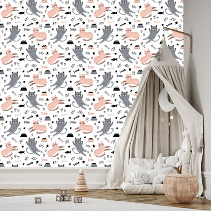 Wallpaper Cute Cats In Scandinavian Style