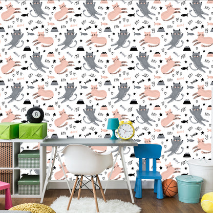 Wallpaper Cute Cats In Scandinavian Style