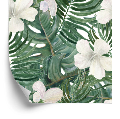 Wallpaper Palm Leaves With Hibiscus