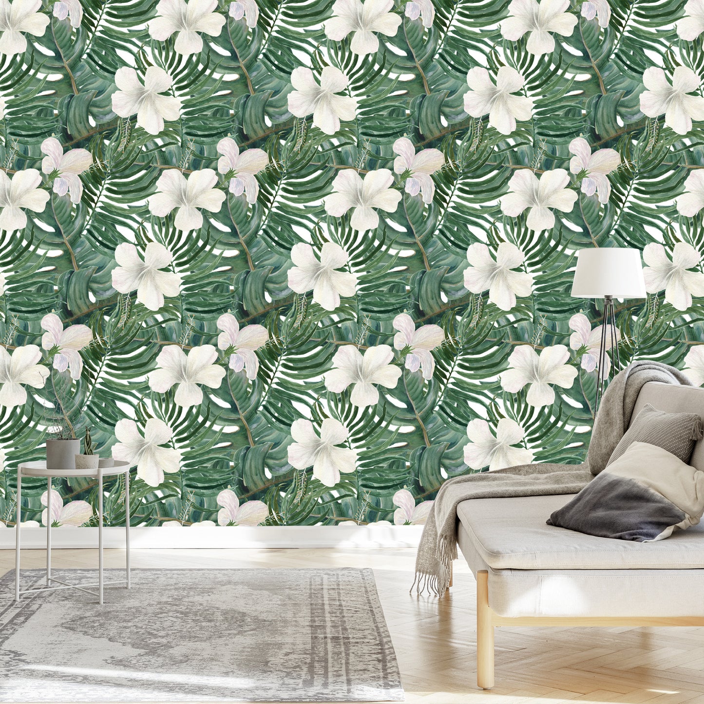 Wallpaper Palm Leaves With Hibiscus