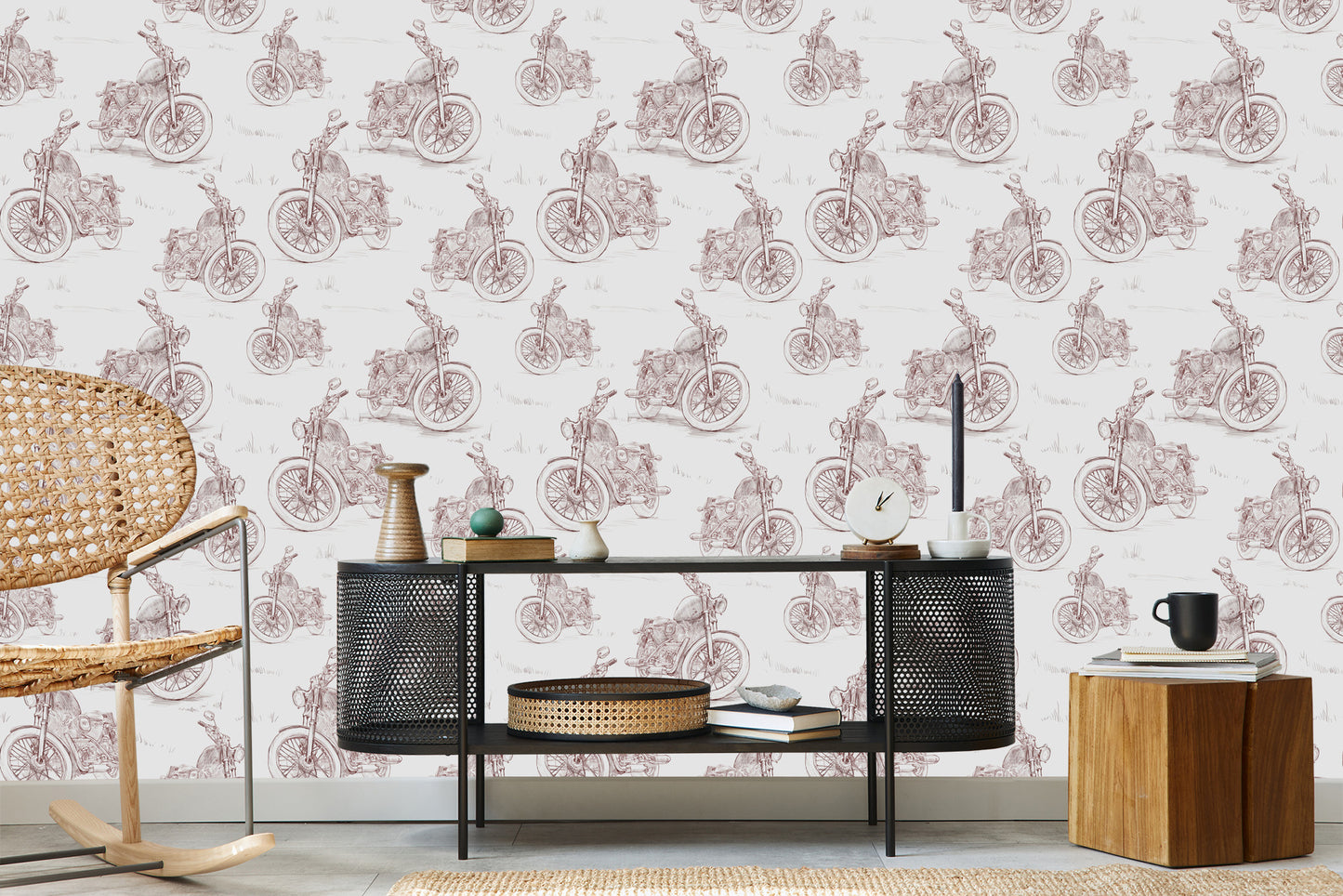 Wallpaper Sketched Retro Motorcycles 3D