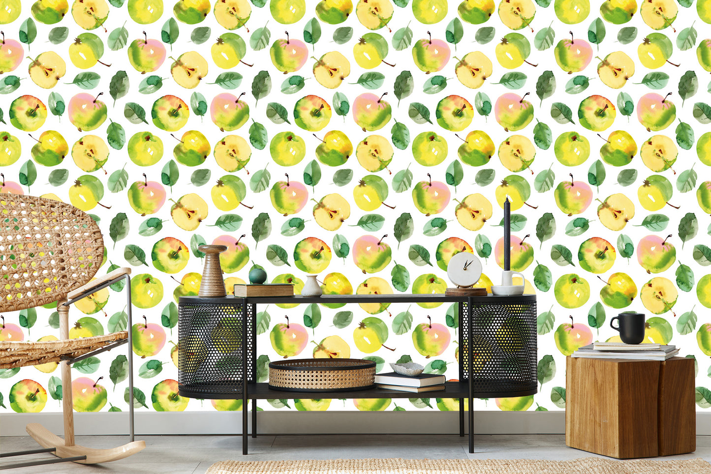 Wallpaper Fruit, Apple, Leaves, Green Kitchen