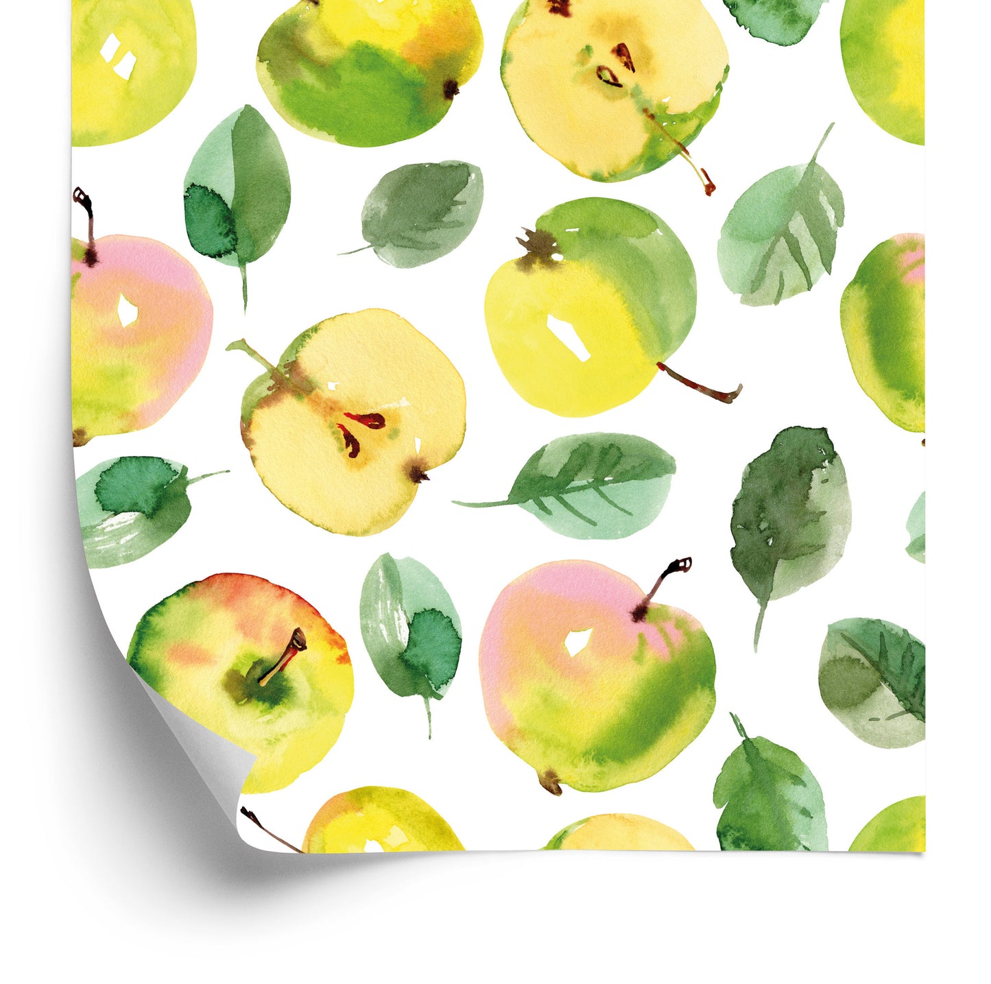 Wallpaper Fruit, Apple, Leaves, Green Kitchen