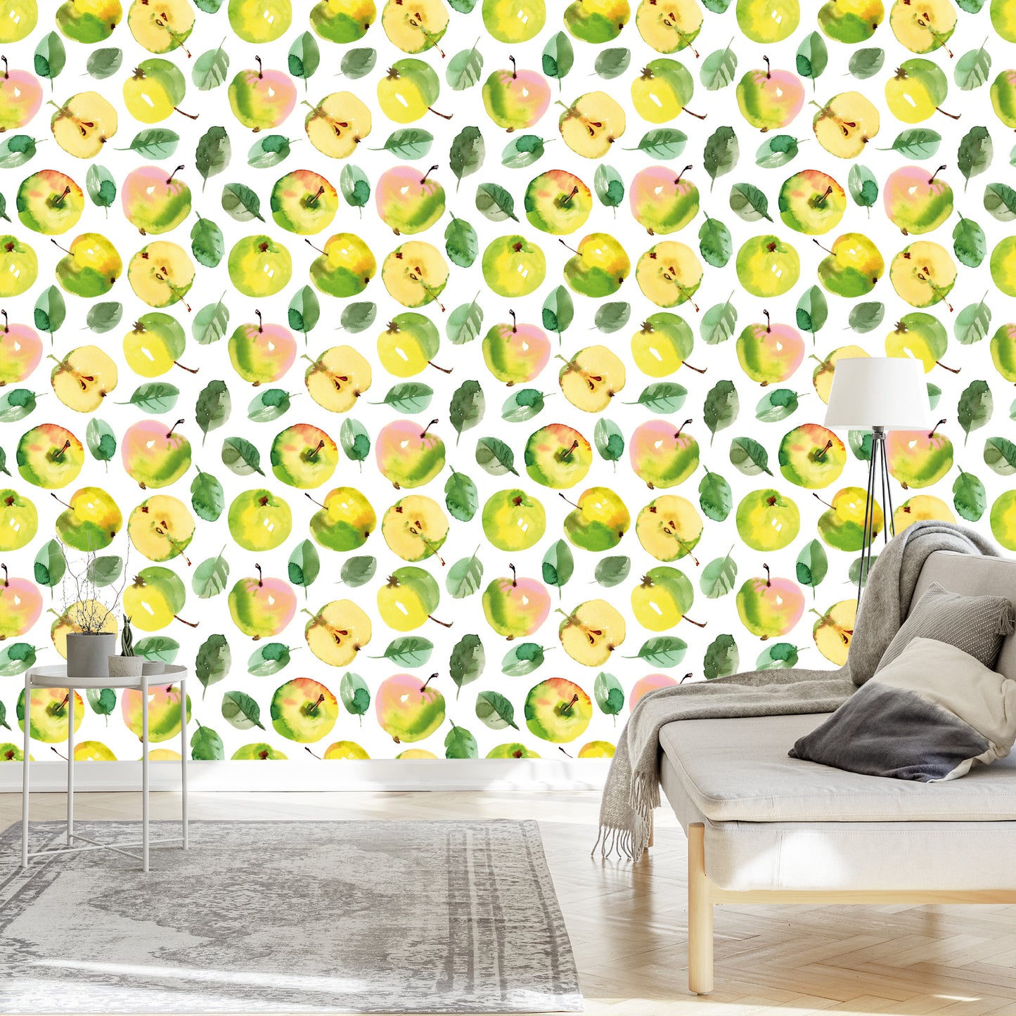 Wallpaper Fruit, Apple, Leaves, Green Kitchen