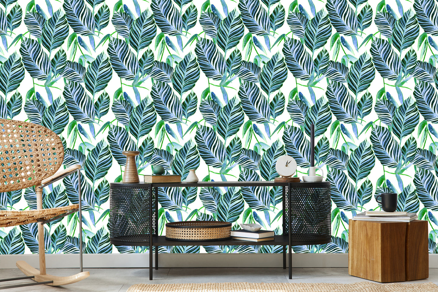 Wallpaper Exotic Watercolor Leaves