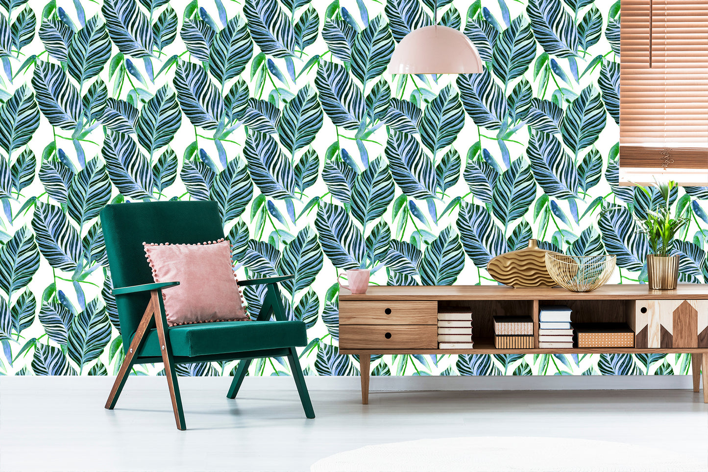 Wallpaper Exotic Watercolor Leaves