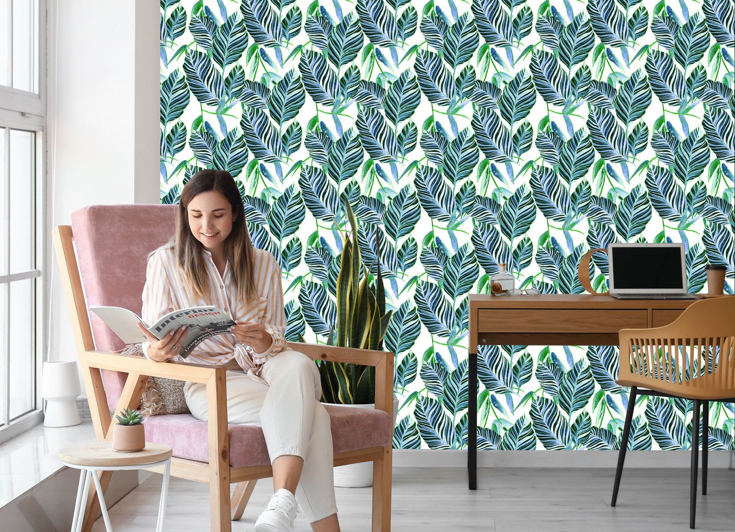 Wallpaper Exotic Watercolor Leaves