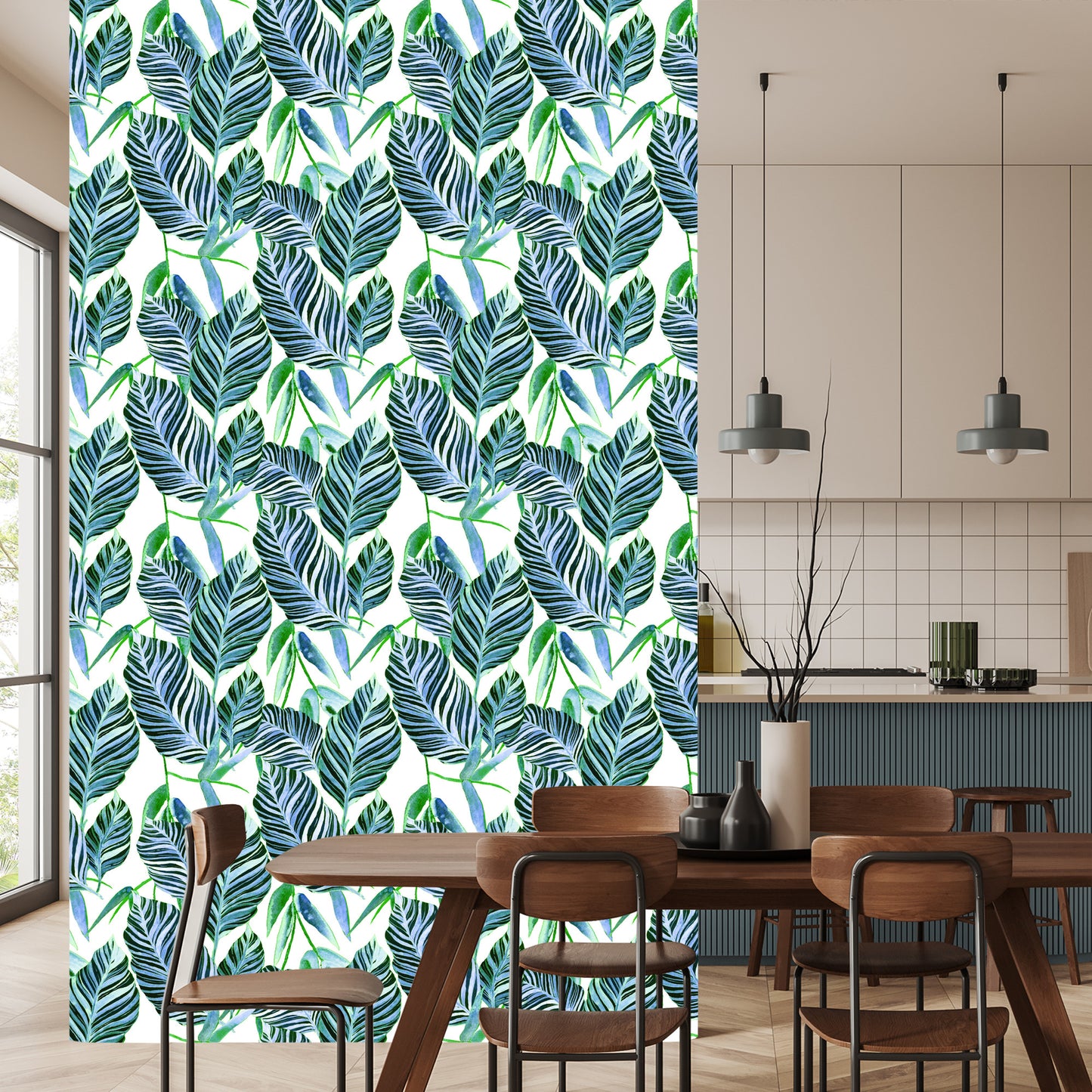 Wallpaper Exotic Watercolor Leaves
