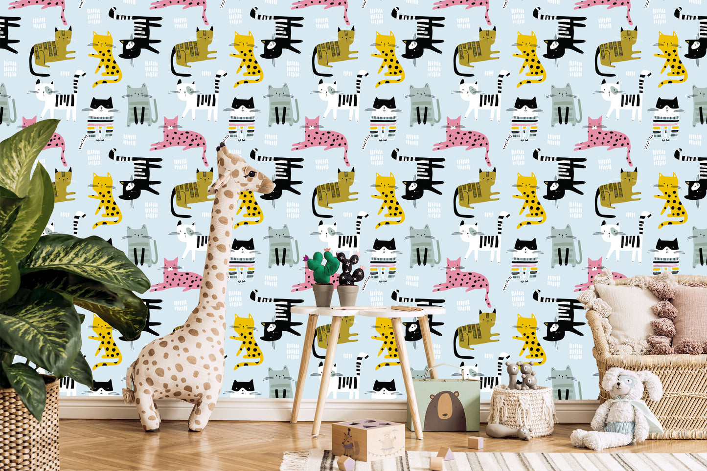 Wallpaper For Children - Colorful Cats - Scandinavian Style