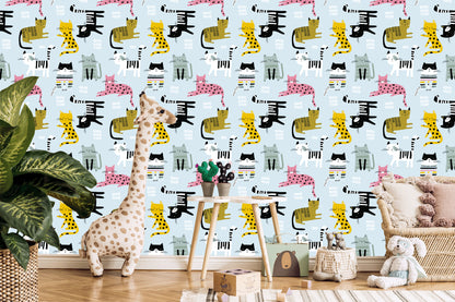 Wallpaper For Children - Colorful Cats - Scandinavian Style
