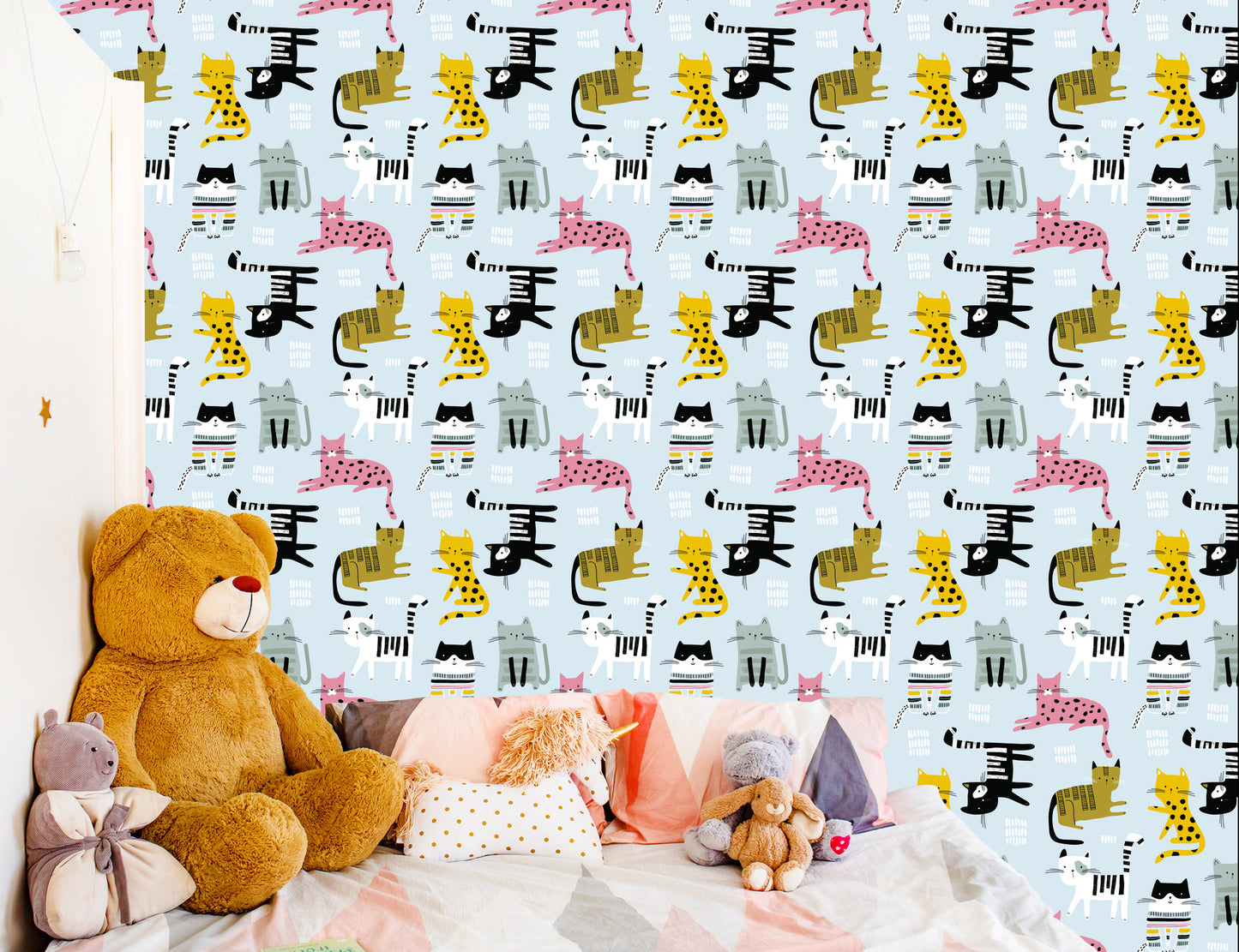 Wallpaper For Children - Colorful Cats - Scandinavian Style