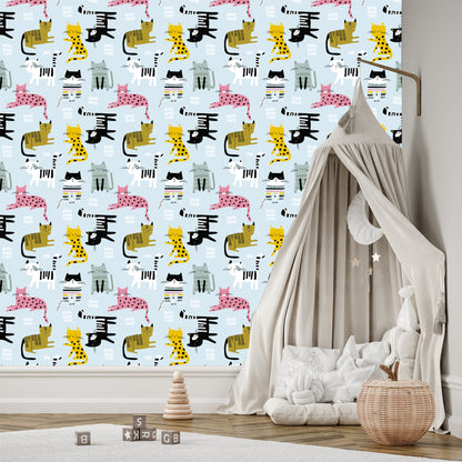 Wallpaper For Children - Colorful Cats - Scandinavian Style