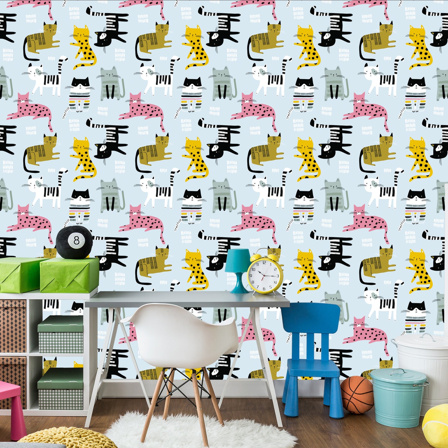 Wallpaper For Children - Colorful Cats - Scandinavian Style