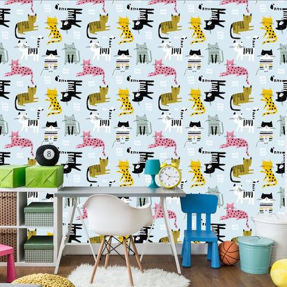 Wallpaper For Children - Colorful Cats - Scandinavian Style