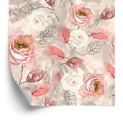 Wallpaper Watercolour Painted Roses With Leaves