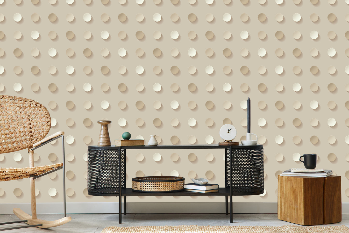 Wallpaper Polka Dots In Shades Of Beige - 3D Effect
