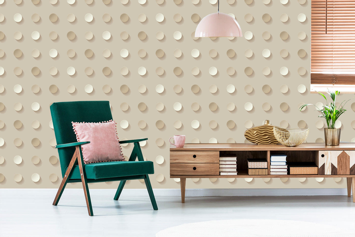Wallpaper Polka Dots In Shades Of Beige - 3D Effect