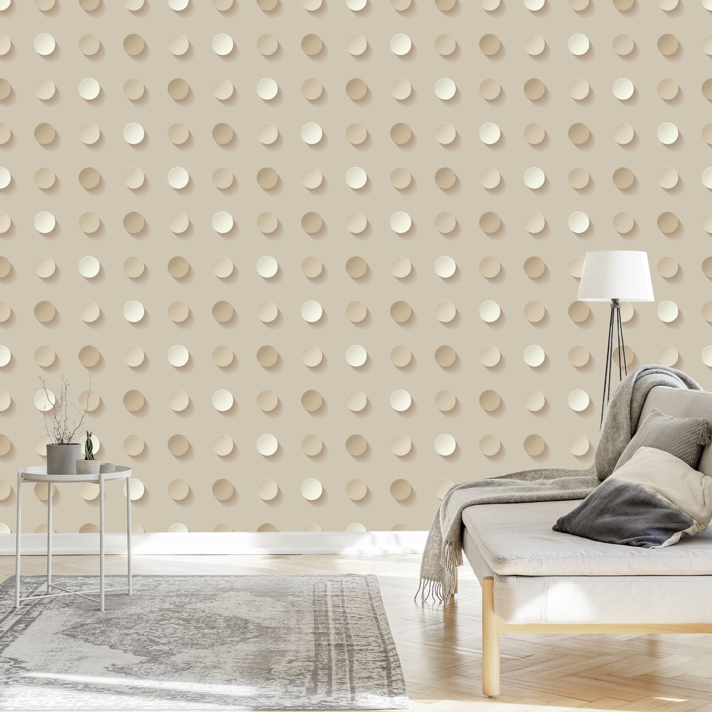 Wallpaper Polka Dots In Shades Of Beige - 3D Effect