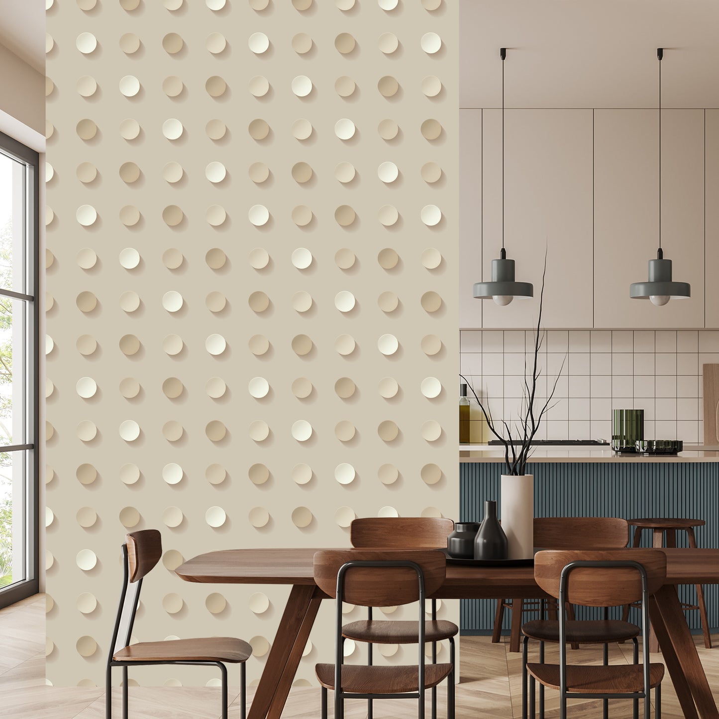 Wallpaper Polka Dots In Shades Of Beige - 3D Effect