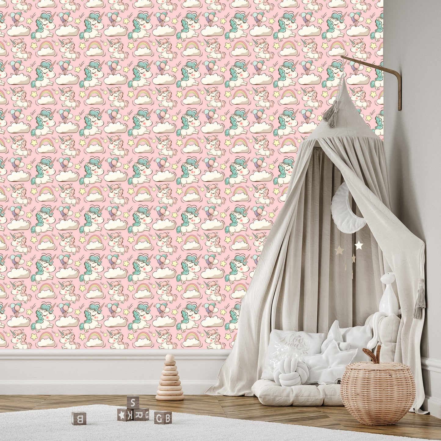 Wallpaper For Children - Unicorns, Clouds And Stars