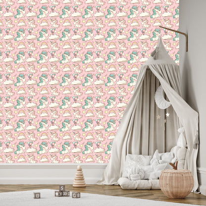 Wallpaper For Children - Unicorns, Clouds And Stars