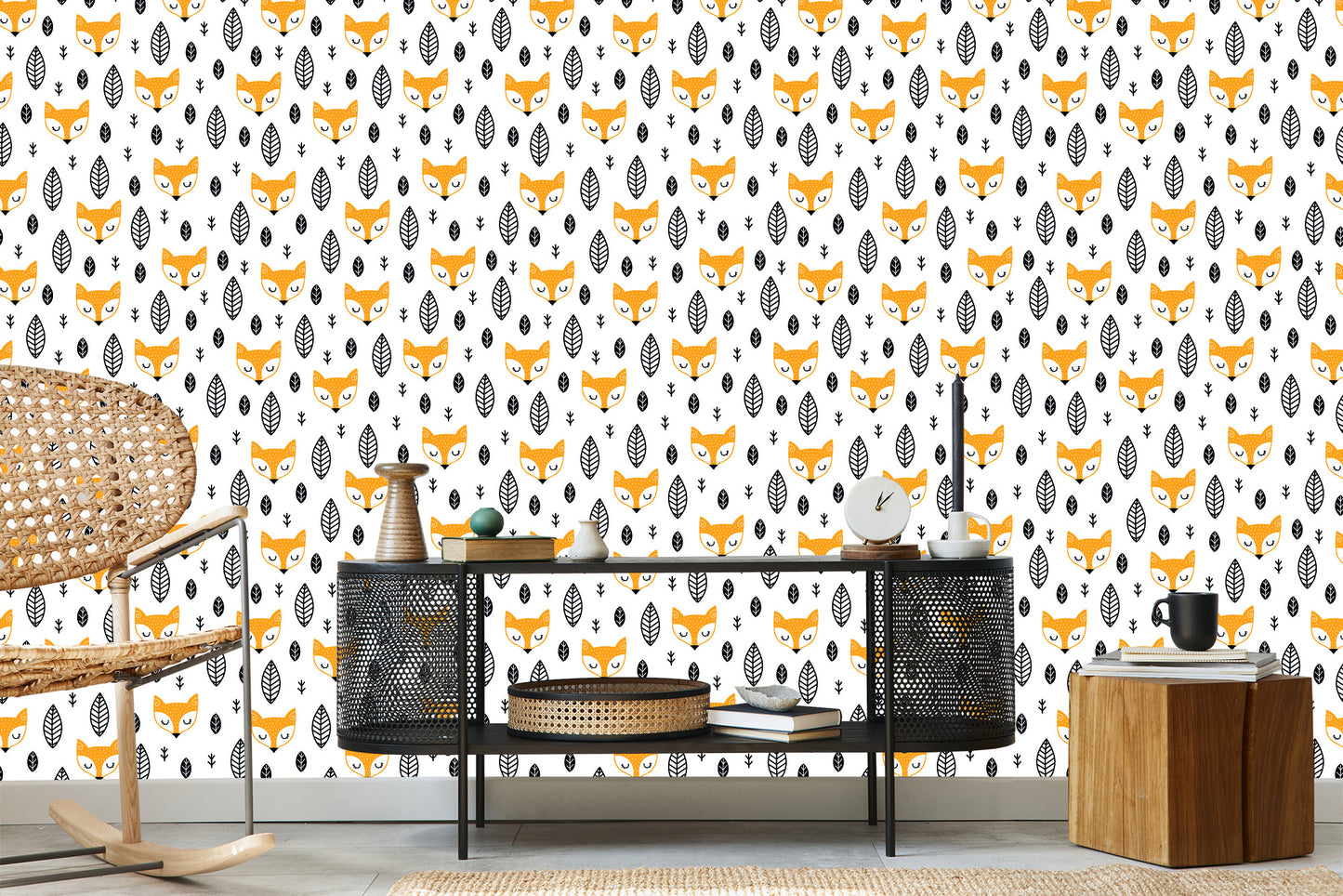 Wallpaper Foxes With Leaves