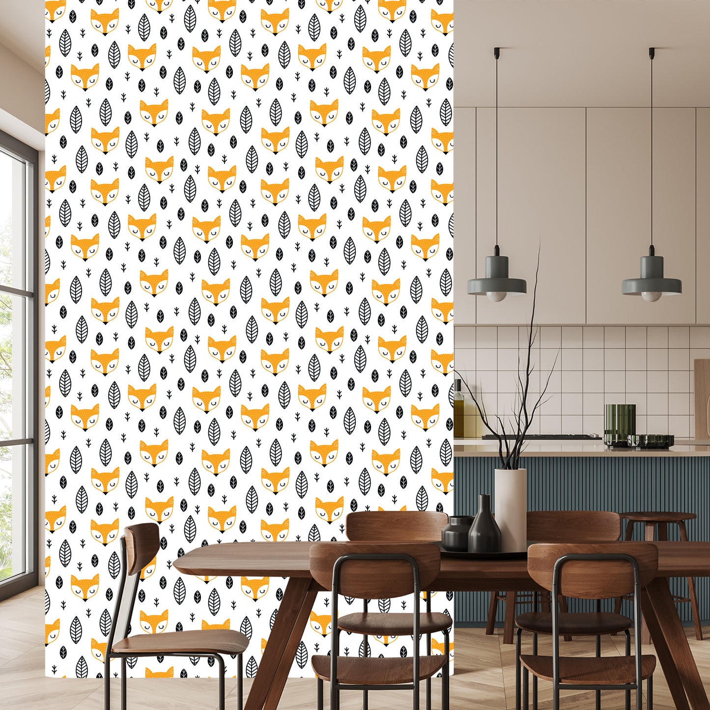 Wallpaper Foxes With Leaves