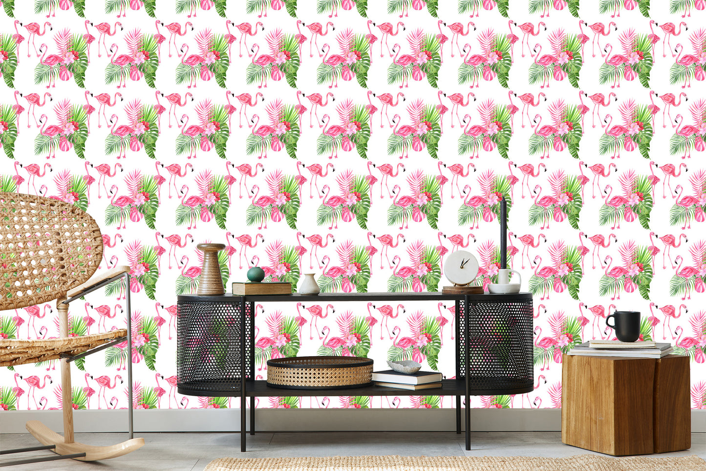 Wallpaper For The Salon Flamingos Flowers Greenery