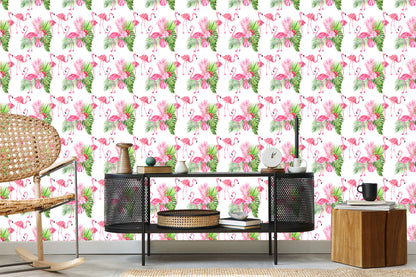 Wallpaper For The Salon Flamingos Flowers Greenery